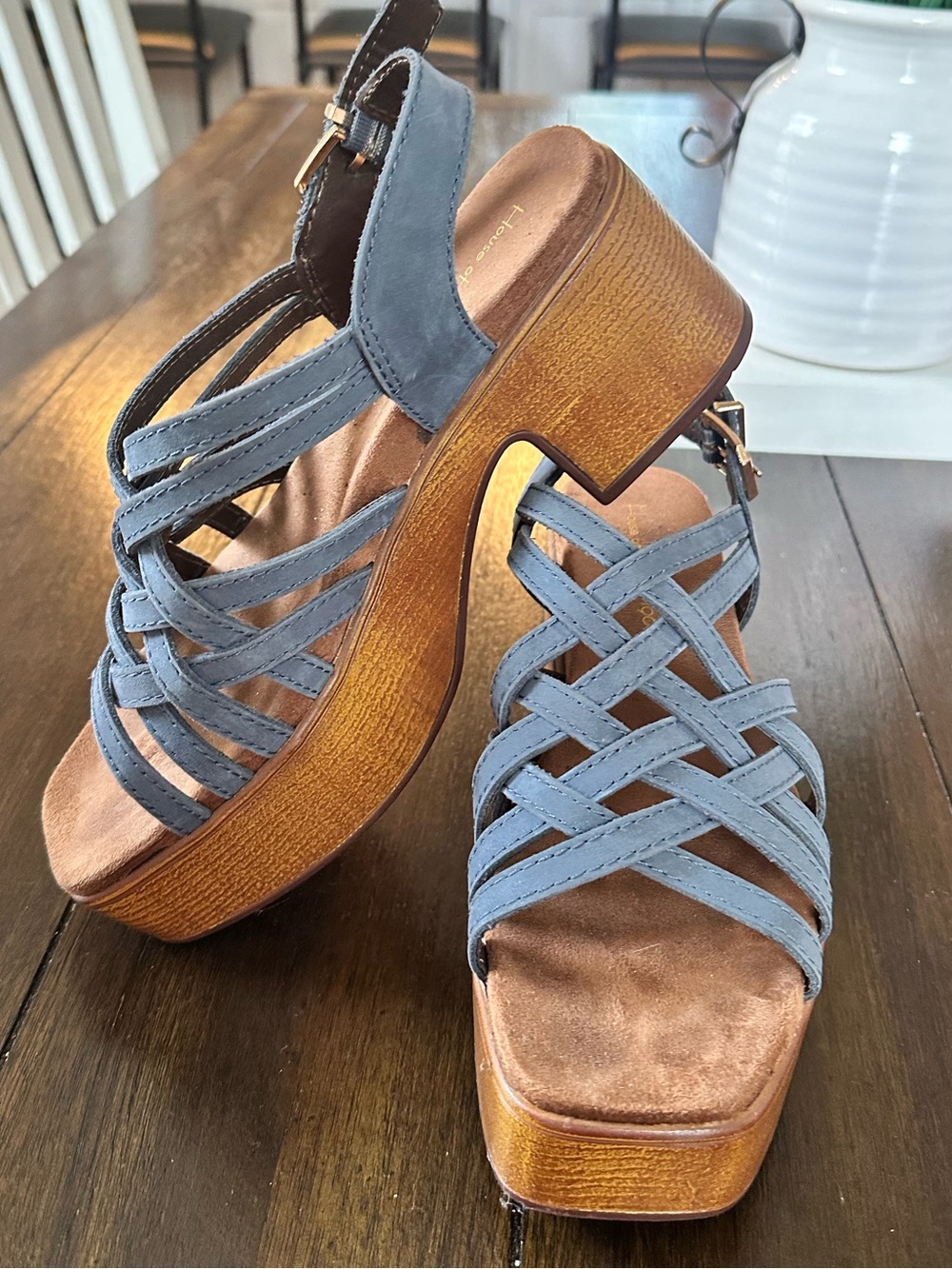 House of Harlow 1960 Blue Woven Leather Platform Sandal